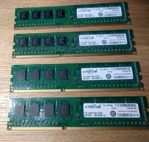 Crucial 16GB DDR3 1600MHz RAM 4x4GB Module CT51264BA160BJ Bulk Set