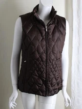 Lands End Sz S Brown Satiny Quilted Goose  Down Vest Jacket