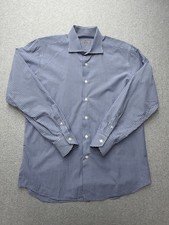 Canali Dress Shirt Mens 16.5 Blue Check Cotton Long Sleeve Made In Italy