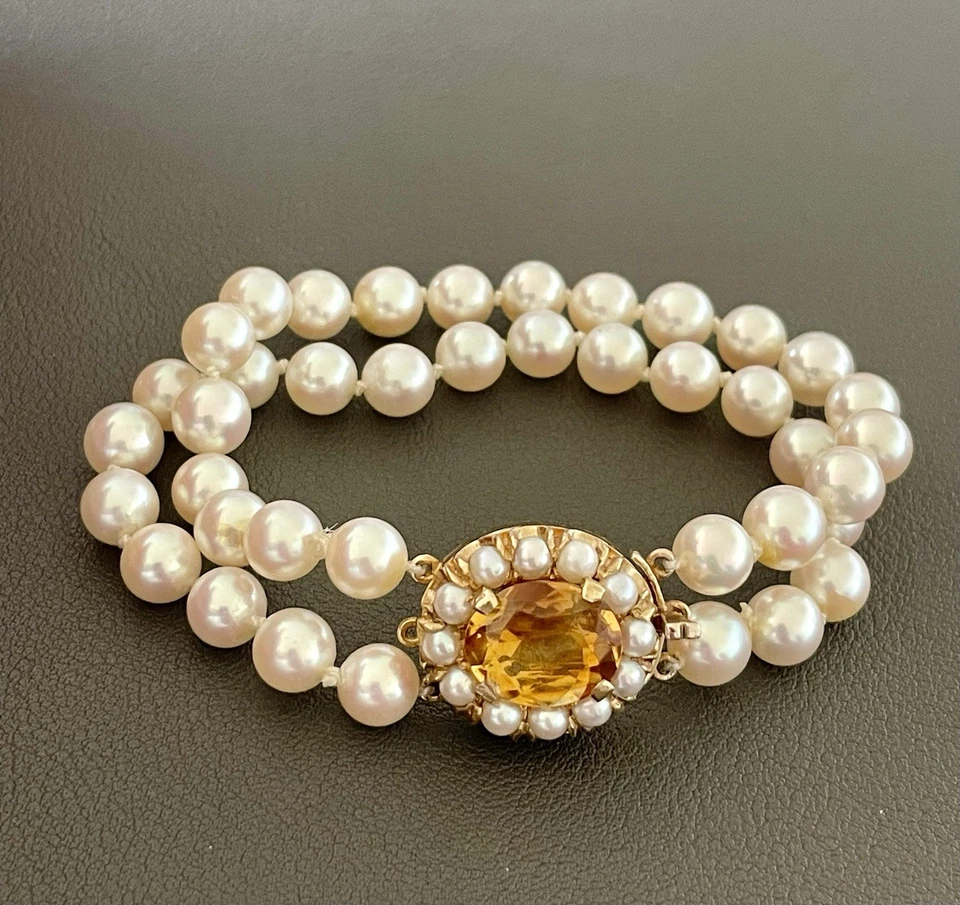 G2U 9KT желтое золото 675 мм двойной прядь жемчуг 5CT цитрин браслет 675 FL484 - Изображение 3 из 4