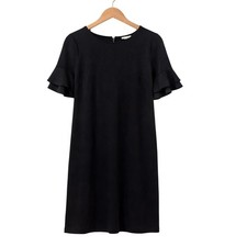 LOFT Black Shift Dress Size 10 Ruffle Sleeve Short Sleeve Work Cocktail