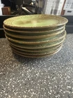 Frankoma Pottery Green & Brown Round Dinner Plates Set of 8