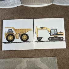 Set Of 2 Construction Truck Nursery Wall Canvases 12x12