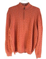 Brooks Brothers Lambswool Cable Knit Quarter Zip Sweater Orange XXL Men Pullover