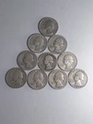 90% SILVER WASHINGTON QUARTERS LOT OF 10 COINS 40'S - 64 MIXED DATES AND MINTS