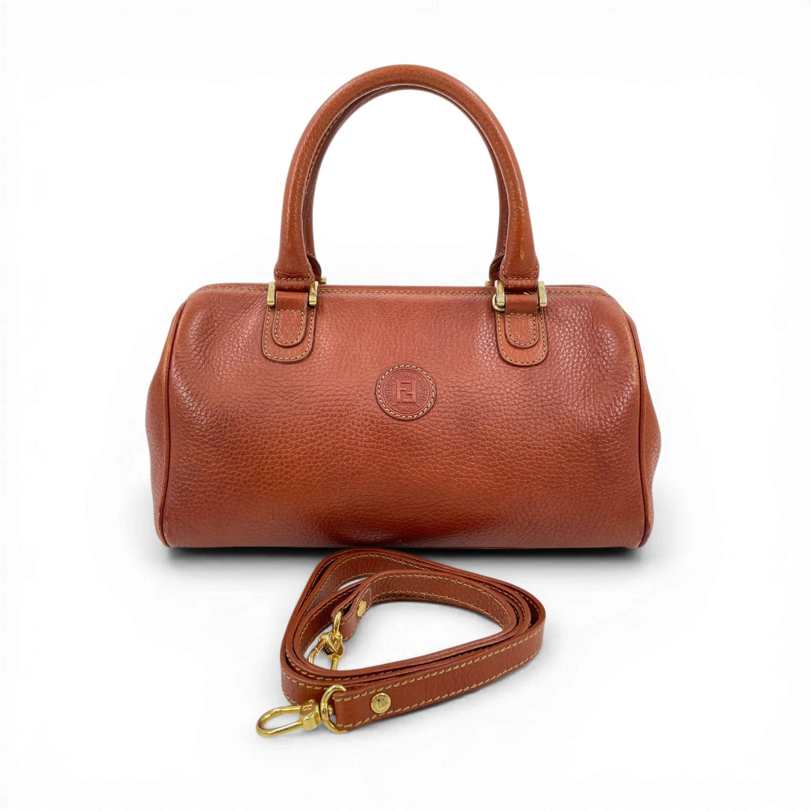 Fendi — Auth FENDI Brown Leather Vintage 2WAY Boston Bag Made in Italy JY607