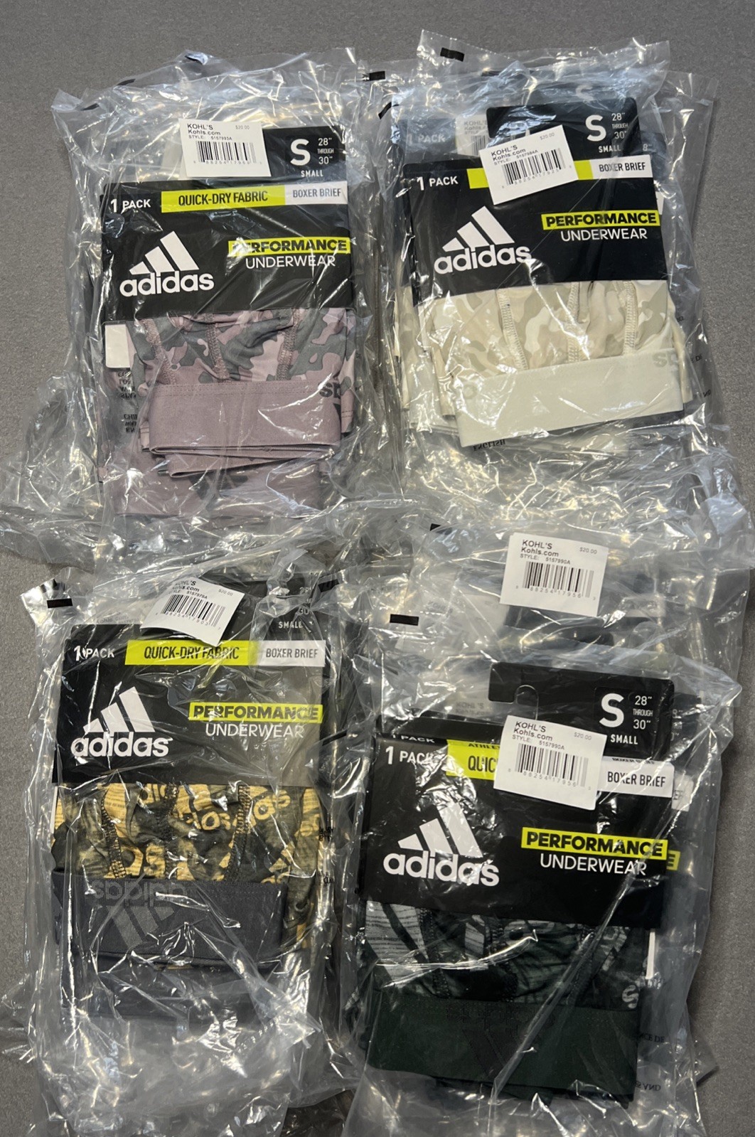 adidas lot 28 Men's S Boxers Briefs Underwear Quick Dry Fabric Camo / Logo New