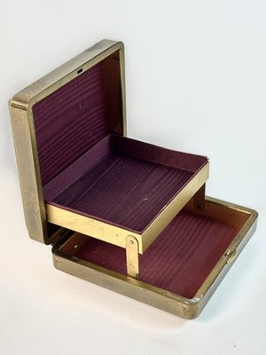 Vintage Brass Travel Size Jewelry Case 2 Tiers Silk Lining