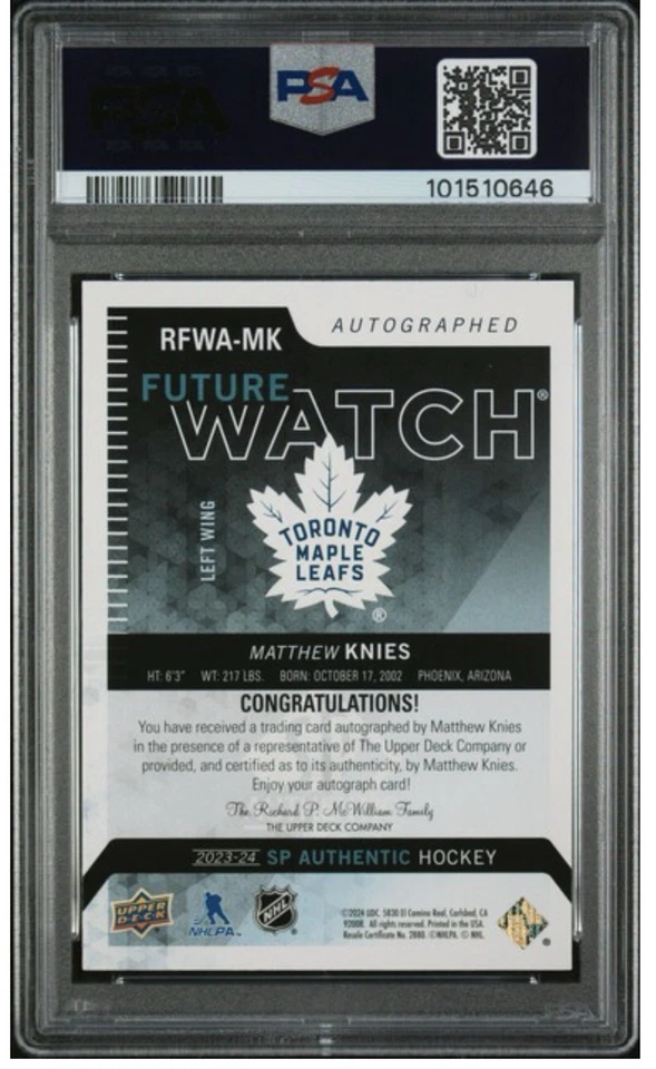 2023 Matthew Knies Sp Authentic 2013 Retro Auto Future Watch Toronto Psa 10 Gem - Image 2 of 2