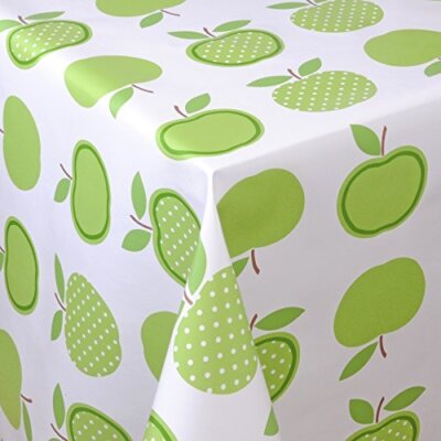 PVC TISCHDECKE ÄPFELGRÜN WEISS GEPUNKTET OBST VINYL ABDECKUNG SCHUTZ