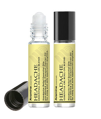 Aromine Headache Relief Essential Oil Roll On, 2 Pack, Pre-Diluted 10ml