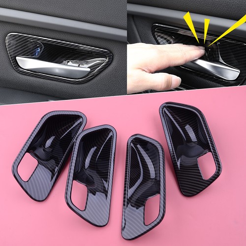 4x Carbon Fiber ABS Door Handle Bowl Cover Trim Fit For BMW 3 Series