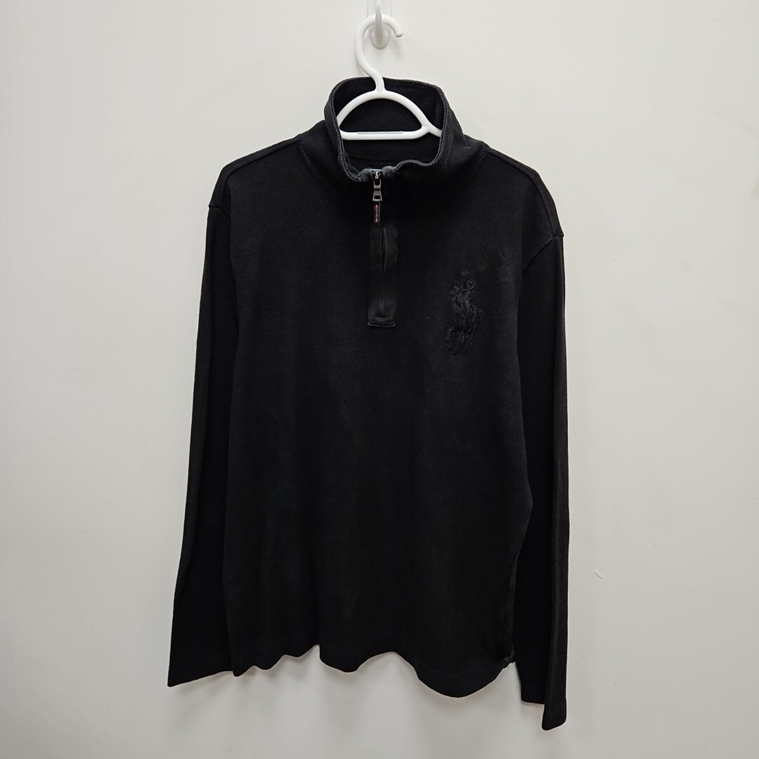 Polo Ralph Lauren Vintage Y2K Mono Nero Grande Pony Logo Maglione Cotone Grande