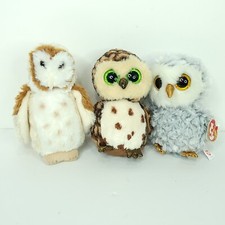 Ty Beanie Boos Owlette Sammy Owl Plush Stuffed Animal Gray White Brown Lot of 3