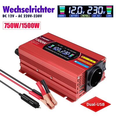 1500W Spannungswandler 12V auf 220V 230V Wechselrichter 2USB LCD-Anzeige,Rot