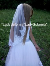 First Communion Veil with beaded/ Holy Communion veils/ White Flower girl veils