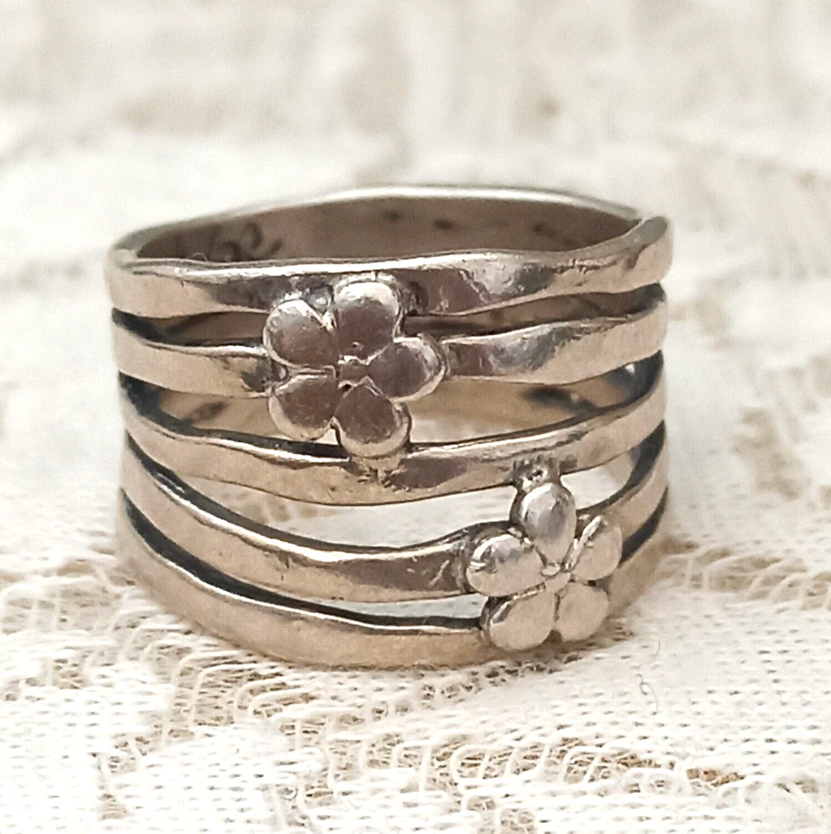 Vintage SHABLOOL Ring Didae Israel Modernist Art Solid Silver Floral Wrap Gift