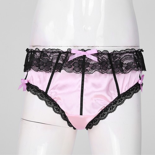 Herren Sissy Crossdress Unterwäsche Bowknot Satin Rüschen Spitzenbesatz Panties - Picture 7 of 37