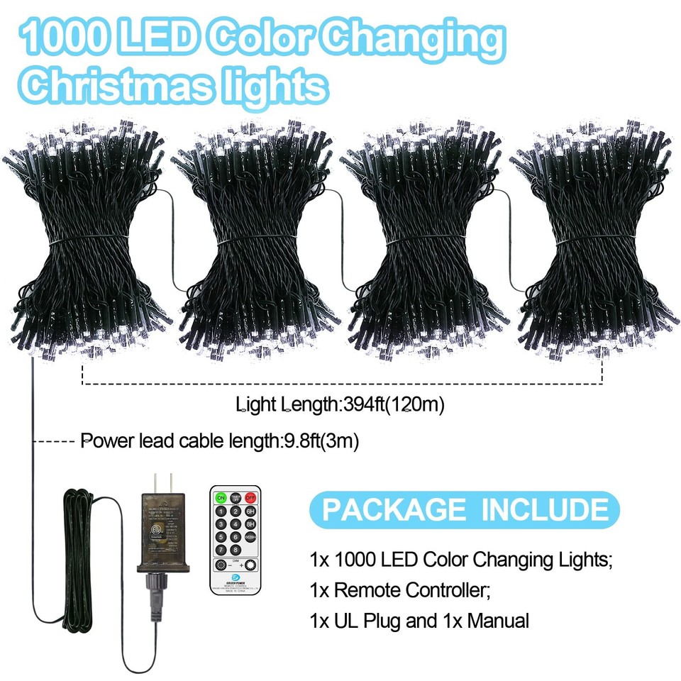 Wedding Lights Outdoor 1000LED 394ft Super Long UltraBright Christmas