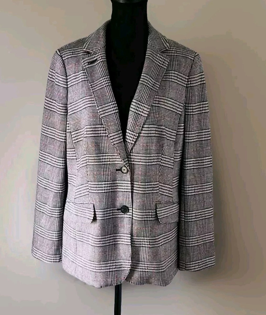 Talbots Women's Aberdeen Knit Blazer Glen Plaid Jacquard Button