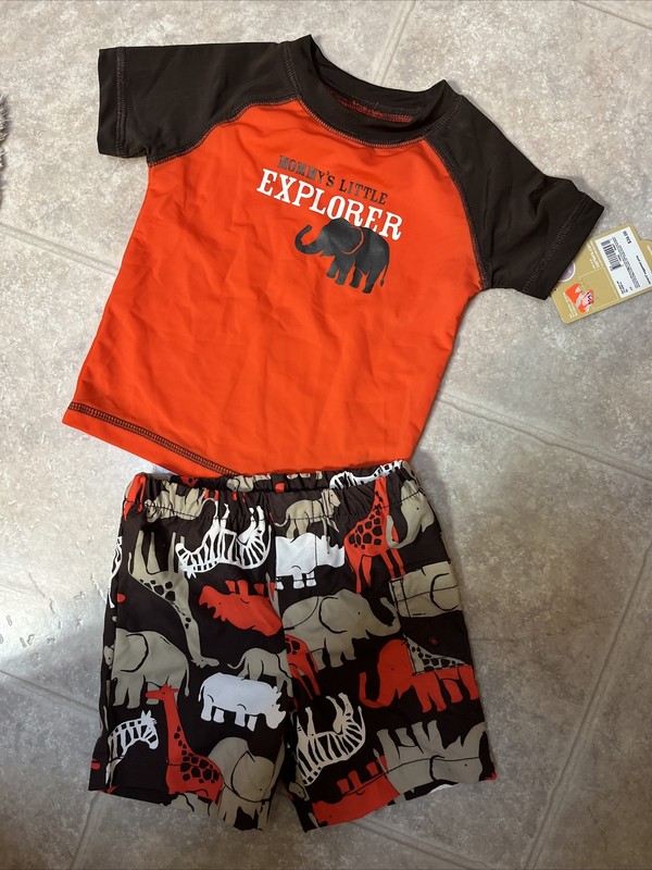 NWT boys infants Baby 9 months Carters rash guard swimsuit Trunks shirt upf +40
