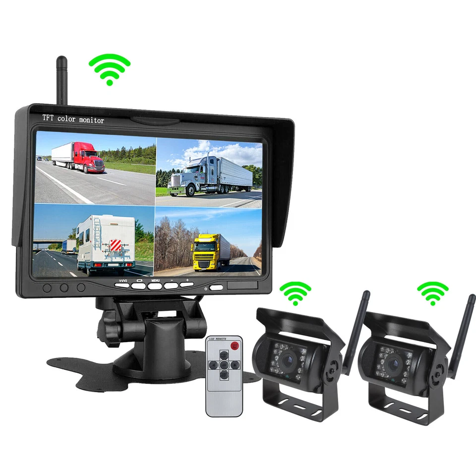 Wireless Digital Car Backup Reverse Camera 7" Monitor Split for RV Truck Trailer - Image 3 of 4