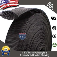 50 FT. 1 1/2" Black Expandable Wire Cable Sleeving Sheathing Braided Loom Tubing