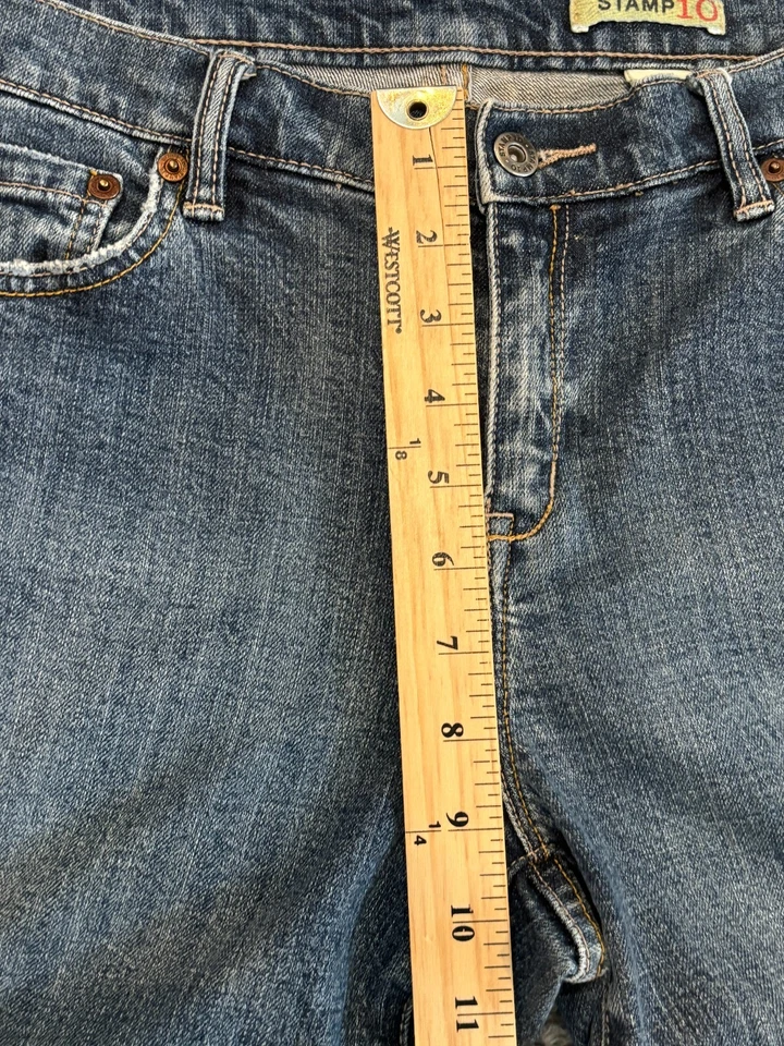 Pantalones de mezclilla STAMP 10 para mujer 12 recortados azules pierna recta 5 bolsillos diseño clásico Foto 4 de 4