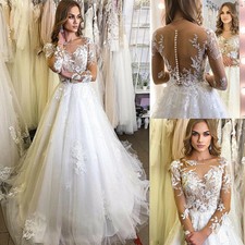 Princess Wedding Dresses Long Sleeve Scoop Neck Illusion Backless Bridal Gowns
