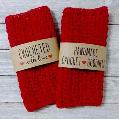 #ad crochet handmade bath spa wash cloth facial reusable red 2pc set new $16.43