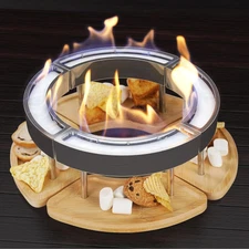 Tabletop Fire Pit - Ethanol Table Top Firepit for Indoor Outdoor Wood+Silver 