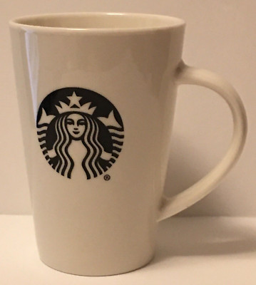 Starbucks ceramic 12 oz coffee/tea mug/cup/tumbler white/black graphics 5'' tall