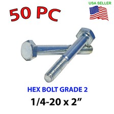  Qty 50 1/4-20 x 2" Hex Bolt Zinc Plated Grade 2 Cap Screw Partial Thread
