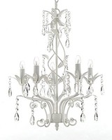Wrought Iron And Crystal 5 Light White Chandelier Pendant Lighting H20.5 X W14. on sale Wrought Iron And Crystal 5 Light White Chandelier Pendant Lighting H20.5 X W14. on sale