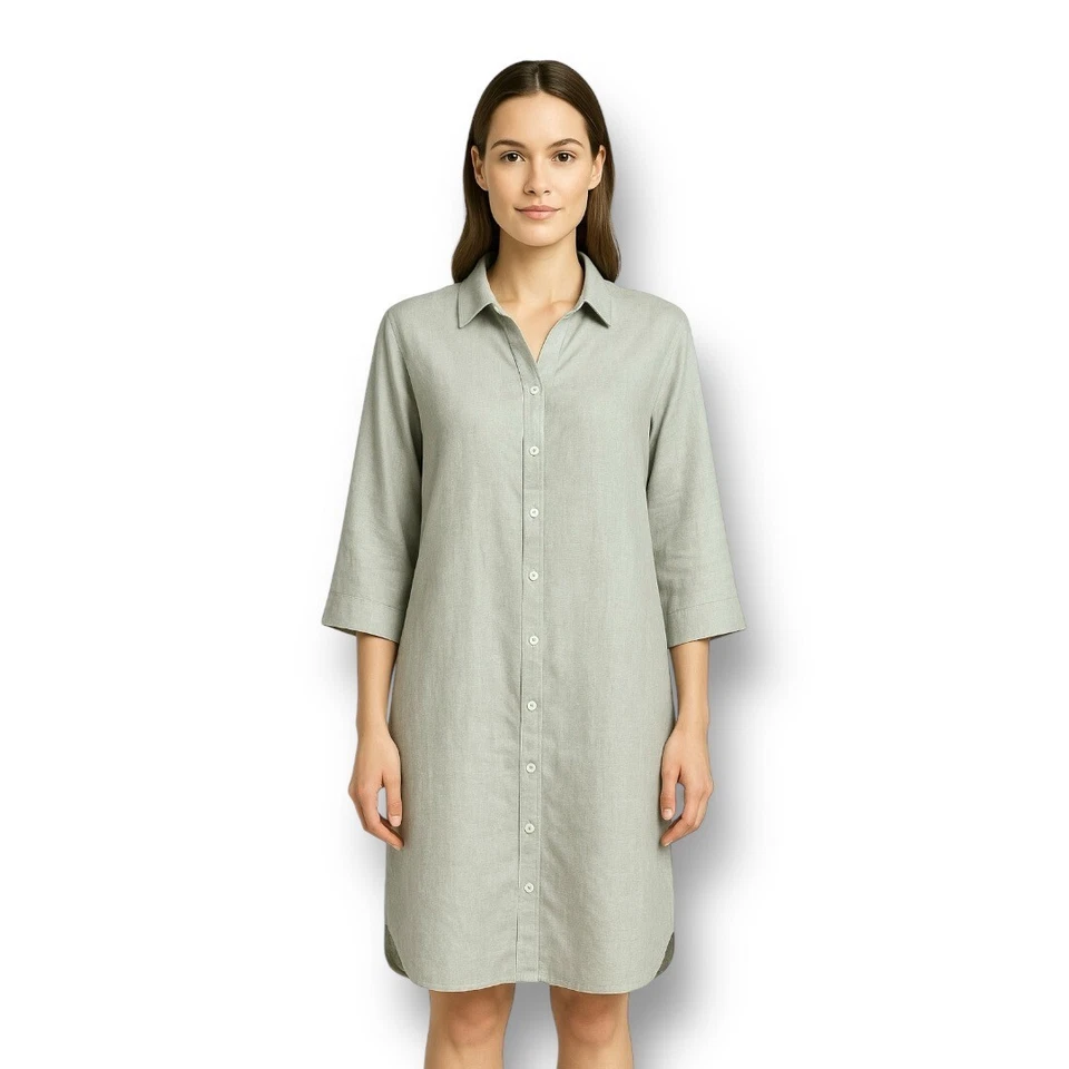 Tahari L Sage зеленый льняной смеси рубашка мини-платье 3/4 рукав минималистский опрятный - Изображение 4 из 4