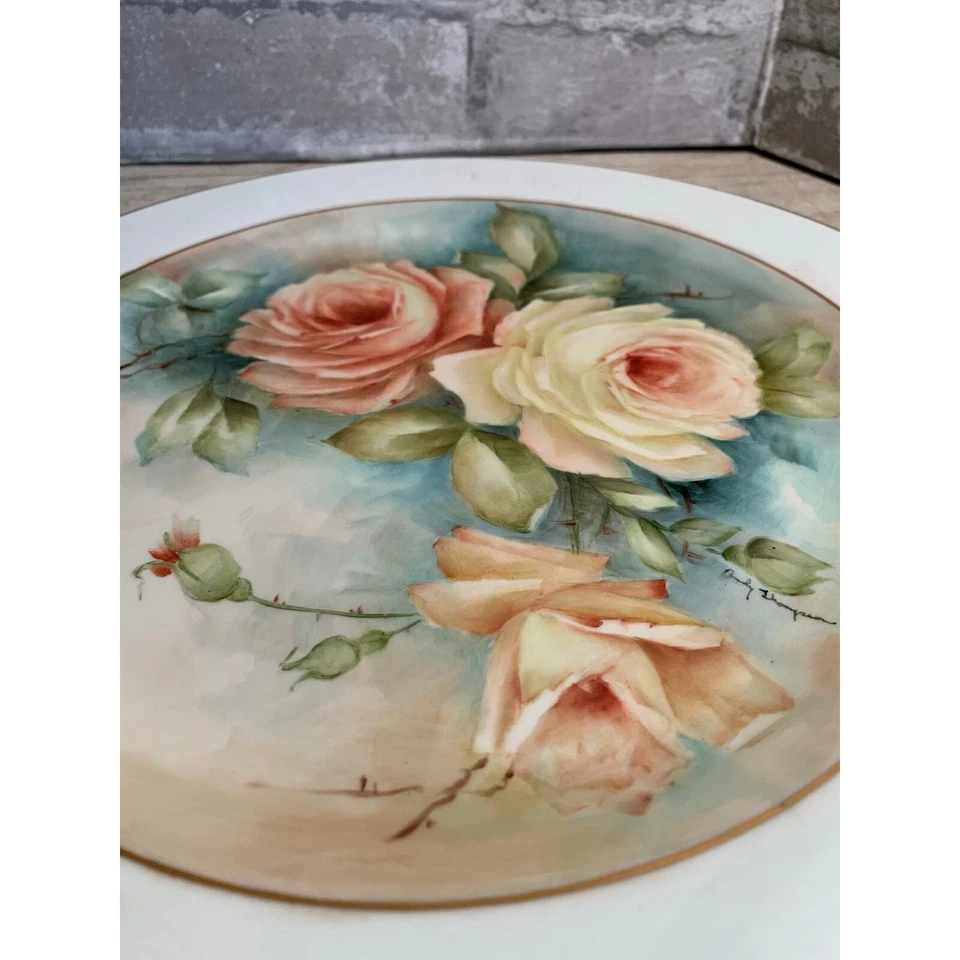 Vintage 1890's T&V France Handpainted Plate Georgeous Yellow Rose Design - Image 2 of 4