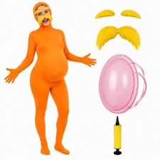 Joyvilun Orange Jumpsuit Halloween Costume for Men Women with Inflatable