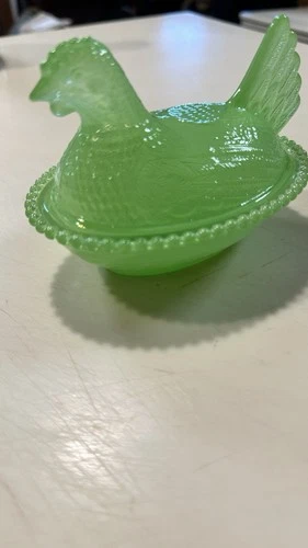 Jadeite Green Milk Glass Hen On Nest Candy Dish Large Vintage