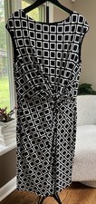 Lauren Ralph Lauren Black & White Sleeveless Geometric Twist-Front Dress Size 16