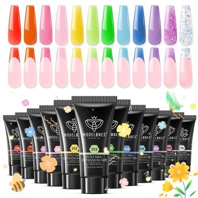 modelones Poly Gel Kit 12 Colors Rainbow Summer Bright Neon Poly Nail Extensi...