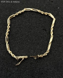 14K Yellow Gold Fancy Rope & Bar Link Bracelet 7" 3.9g