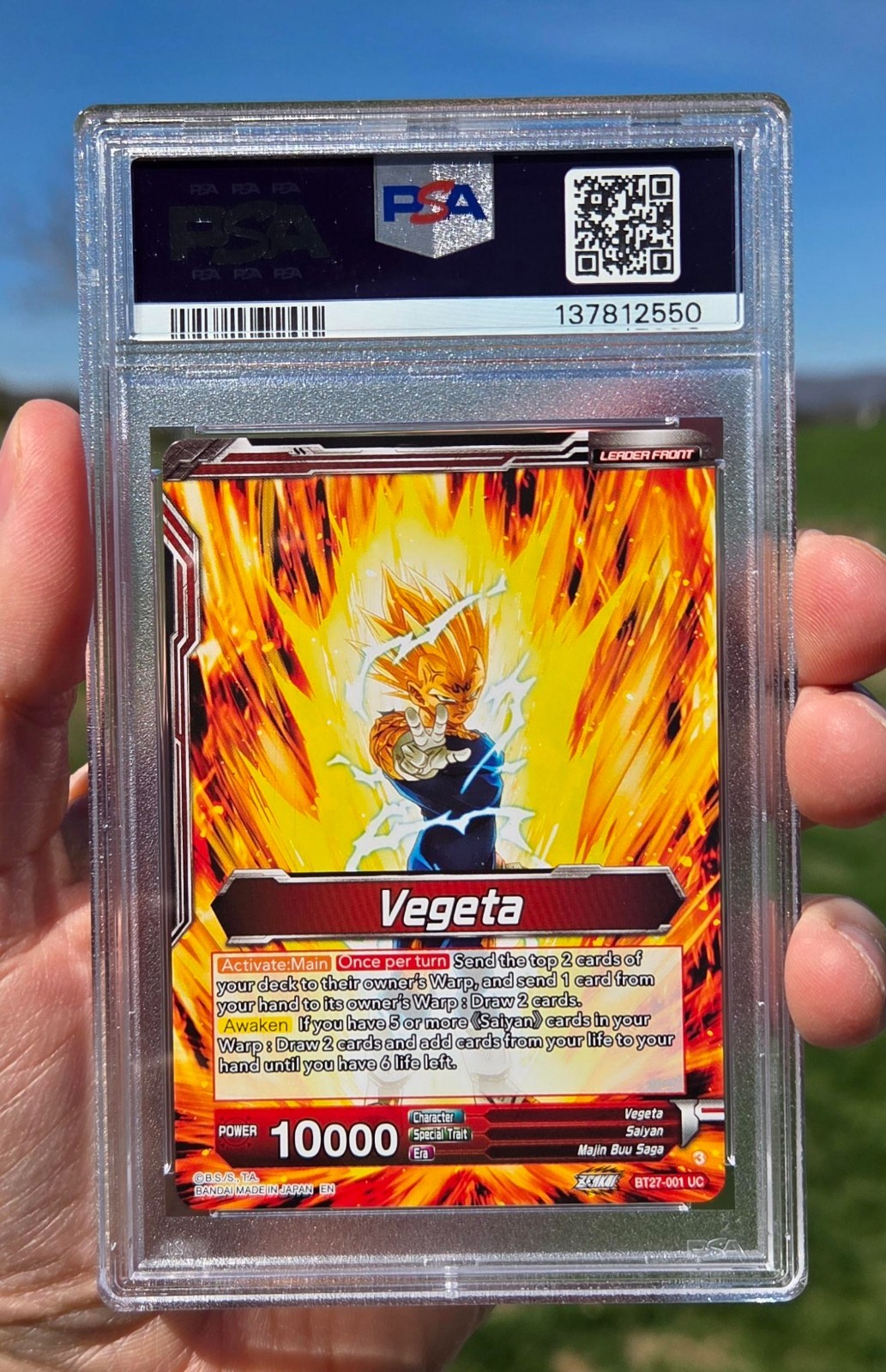 SSB VEGETA SAIYAN PRIDE BT27-001 SLR PSA 10 HISTORY OF Z DRAGON BALL MASTERS view 4