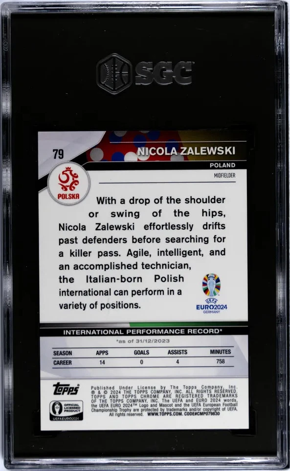 2024 Topps Chrome Uefa Euro Nicola Zalewski #79 Black Refractor #4/10 SGC 9.5 - Image 2 of 2