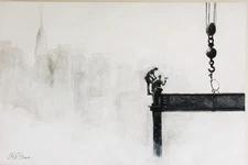 "Steel Walkers" Lrg Industrial minimalist B&W New York Cityscape Original Art