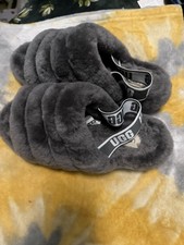 UGG Fluff Yeah Slide Women's Charcoal Fur Slippers Size 10 Slip-On Comfort