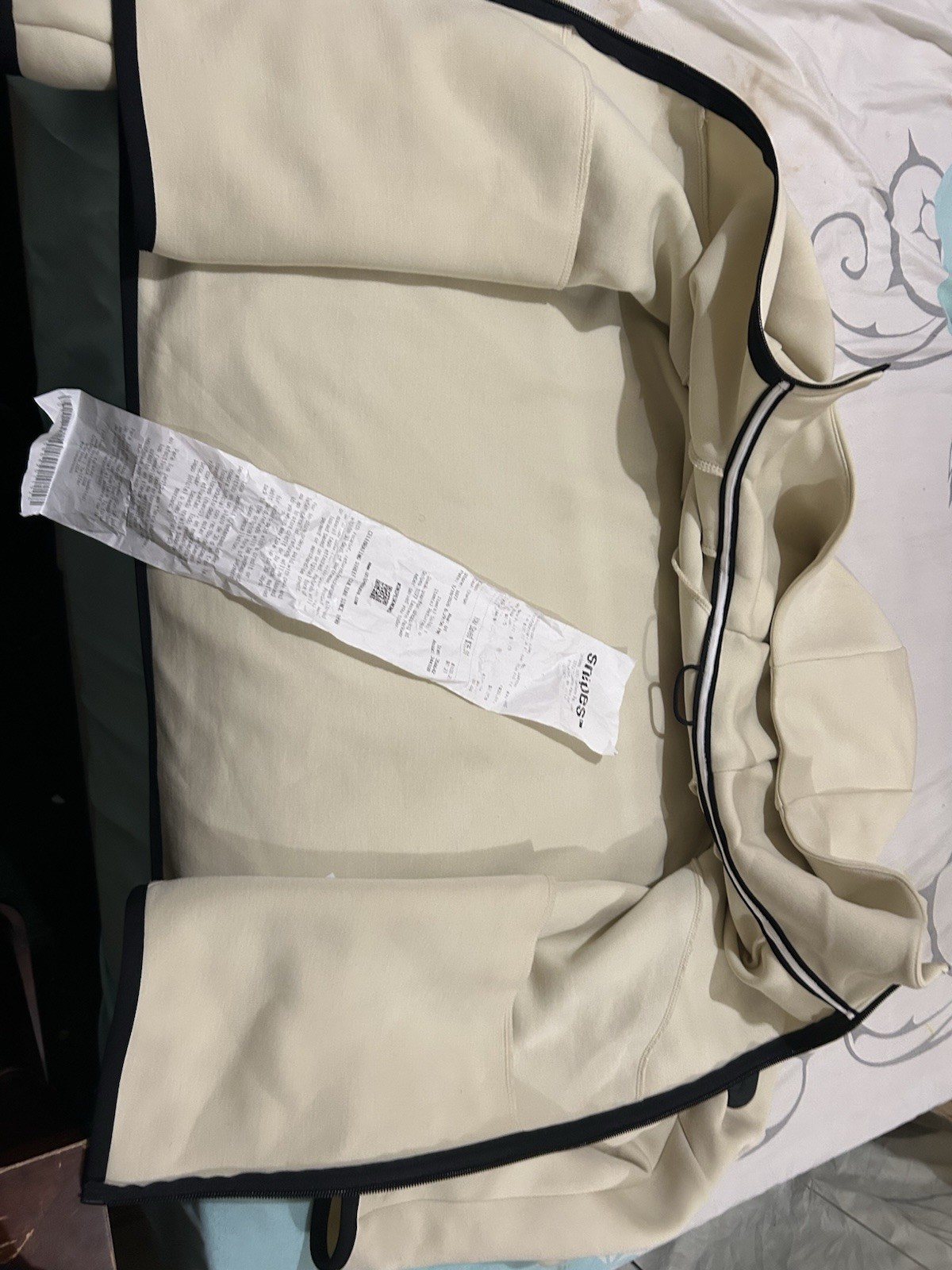 Nike Beige Fleece Full Zip Hooded Hoodie Black Trim Men's Medium