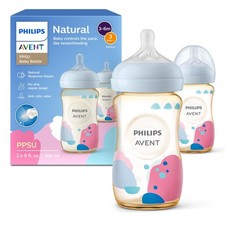 Philips Avent PPSU Natural Baby Bottles with Medium Flow Nipples Flow 3, 9oz,