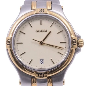 Gucci 9040M Montre à Quartz Combi Cadran Ivoire Ceinture en Acier Inoxydable