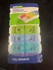 7-Day Weekly Pill Box Organizer Case. Large AM/PM with Push Button. New Sealed.