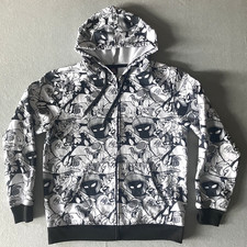 Looney Tunes All Over Black White Print M Hoodie Bugs Bunny TAZ Full Zip 2052